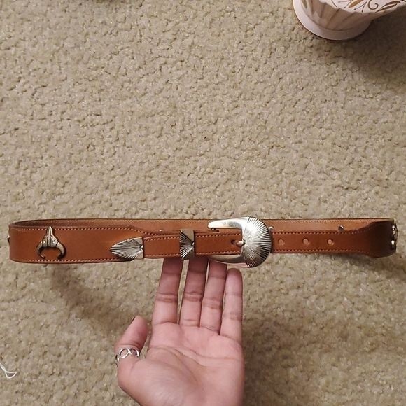 VTG Silver Creek Collection Brown Tan Animal Detail Leather Belt - Picture 6 of 9